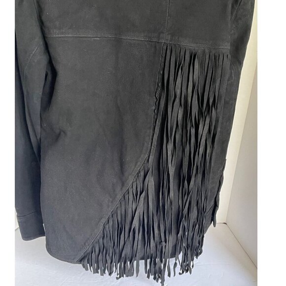 RTA Suede Shirt Jacket Womens Small Black Fringed Leather Snap Front Slim - Picture 5 of 11